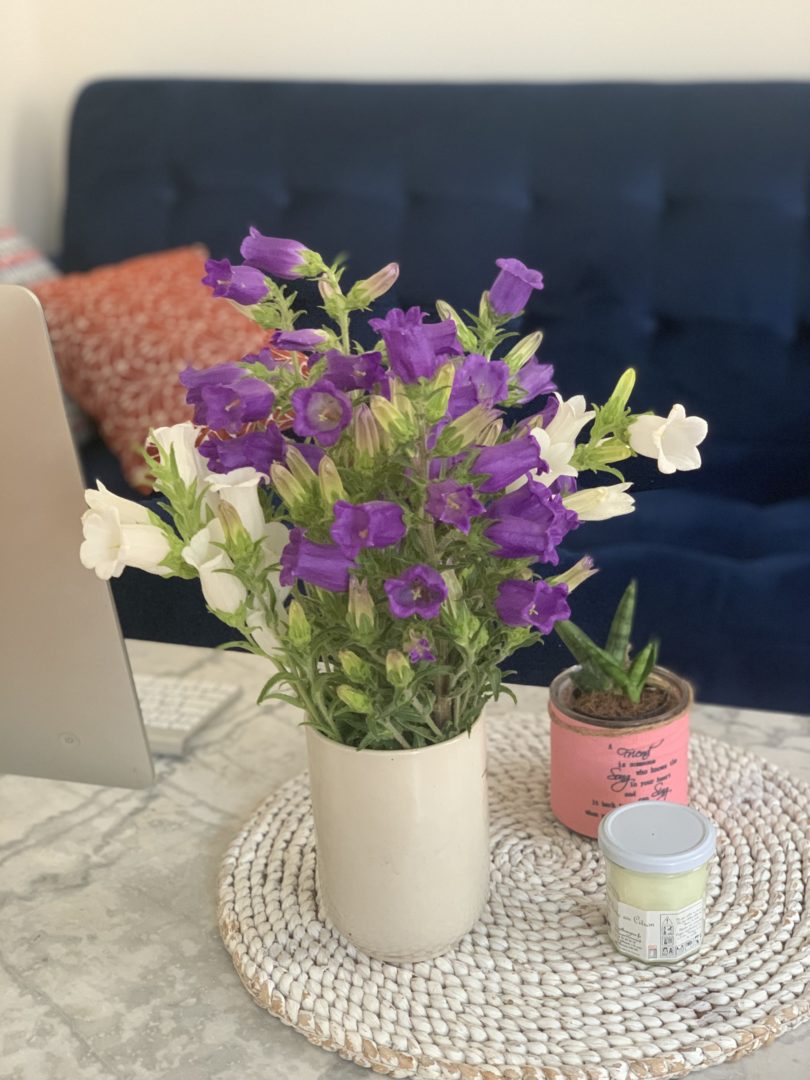 Bouquet de campanules violet et blanc
